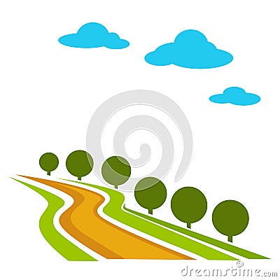 Rural non-asphalted road with trees and sky vector Vector Illustration