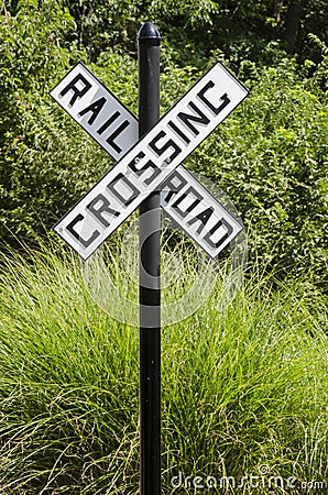 Rural rail road crossing sign Stock Photo