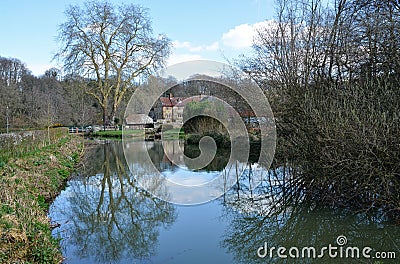 Rural Riverside view & property Editorial Stock Photo