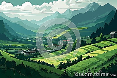 Rural scene mountain villages. Generate ai Stock Photo