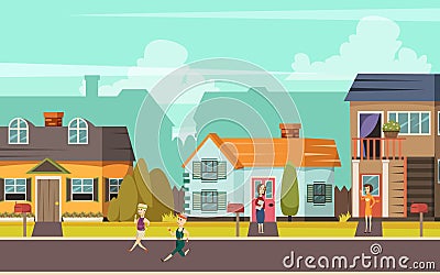 Rural Street Orthogonal Background Vector Illustration