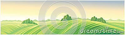 Rural sunrise landscape with hills Vector Illustration