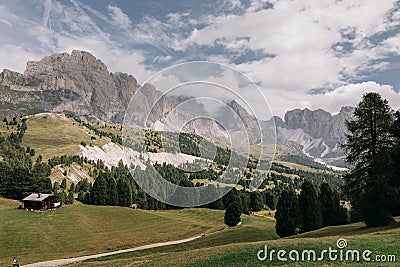 Houses in mountain valley in Dolomites, Italy Editorial Stock Photo