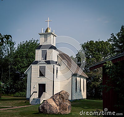 Rural white church prince Edward island Stock Photo