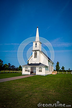 Rural white church prince Edward island Stock Photo