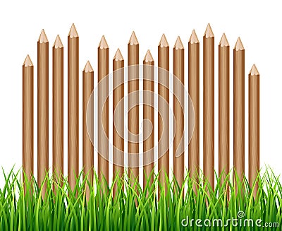 Rural wooden fence, palisade in green grass vector illustration Vector Illustration