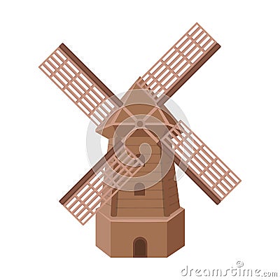 Rural wooden mill. Mill for grinding grain into flour.Farm and gardening single icon in cartoon style vector symbol Vector Illustration