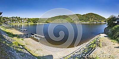 Rursee Village Rurberg Panorama, Germany Stock Photo