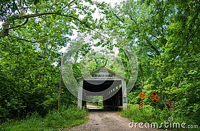 Rush Creek Covered Bridge, Parke County, Indiana Stock Photo