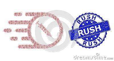 Distress Rush Round Seal and Fractal Rush Vaccine Icon Collage Vector Illustration