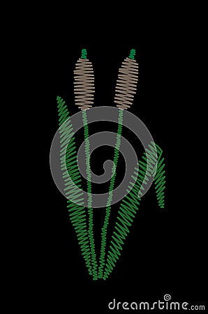 Rush and green leaf embroidery stitches imitation Vector Illustration