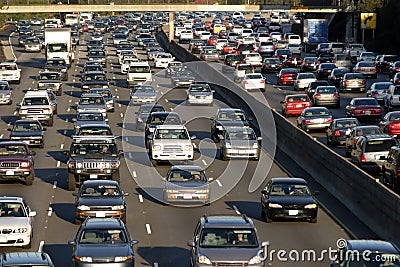 Heavy traffic jam during rush hour in Los Angeles, California Editorial Stock Photo