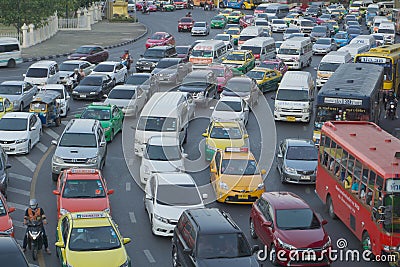 Rush hour traffic on April 9 2016 in Bangkok Thailand Editorial Stock Photo