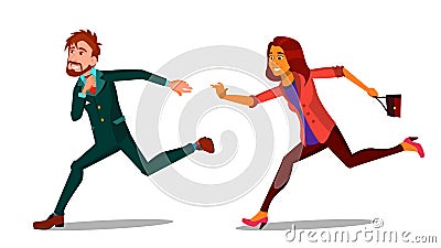 Rush Running Characters Young Man And Woman Vector Vector Illustration