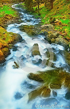 Rushing Water in a Mountain Stream Stock Photo