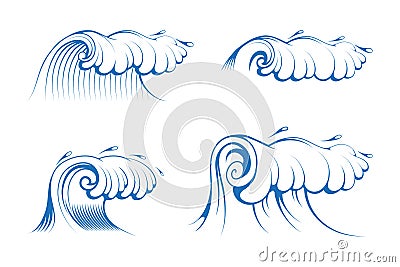 Rushing Wave. Ocean and Sea Waves. Ocean Surface Wave. Vector Illustration