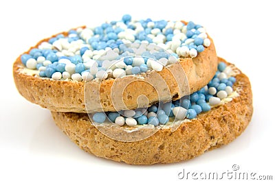 Rusk with blue mice Stock Photo