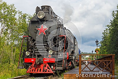 Soviet main steam locomotive LV-0522, Ruskeala Editorial Stock Photo