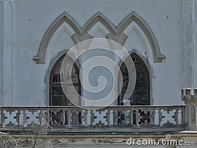 Rusovce castle windows and balcony detail, Slovakia Stock Photo