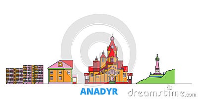 Russia, Anadyr line cityscape, flat vector. Travel city landmark, oultine illustration, line world icons Vector Illustration