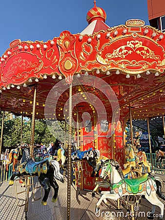 Anapa, Russia, July. 26, 2019. Anapa, city Park, children`s carousel Editorial Stock Photo