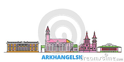 Russia, Arkhangelsk line cityscape, flat vector. Travel city landmark, oultine illustration, line world icons Vector Illustration