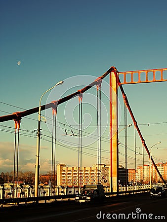 Russia - Arkhangelsk - Northern Dvina river - Solombala bridge at sunrise Stock Photo