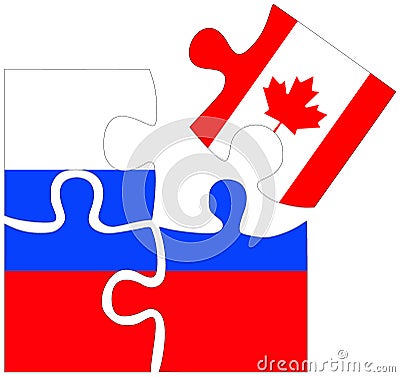 Russia - Canada : puzzle shapes with flags Stock Photo