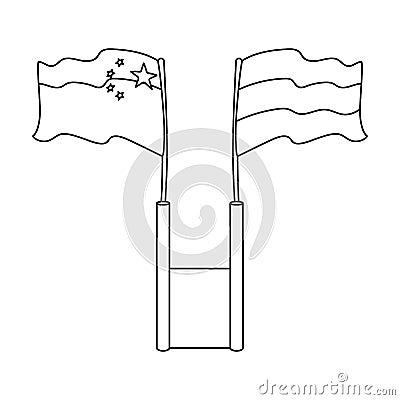 Russia and China flags icon in outline style isolated on white background. Vector Illustration