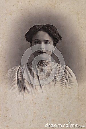 RUSSIA - CIRCA 1905-1910: A portrait of young woman, Vintage Carte de Viste Edwardian era photo Editorial Stock Photo
