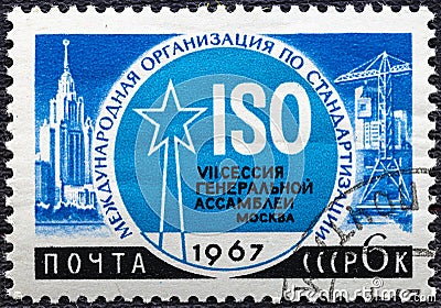 RUSSIA - CIRCA 1967: Postage stamp printed in Soviet Union shows 7th General Assembly of the ISO, 1967, Moscow Editorial Stock Photo