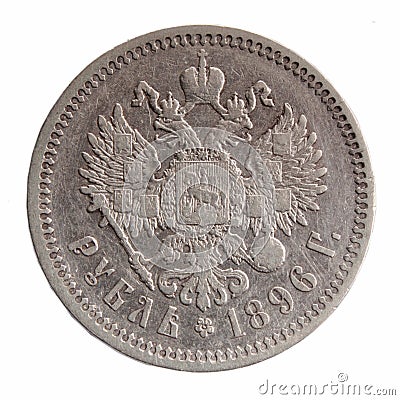 sides of a 1896 10 g coin from the Russia, circa 1896 Stock Photo