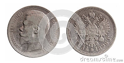 Sides of a 1896 10 g coin from the Russia, circa 1896 Editorial Stock Photo