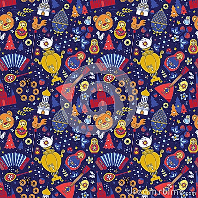 Russian Moscow colored icons seamless background abstract pattern. Vector illustration Vector Illustration