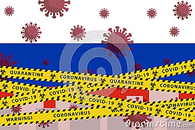 Russia Coronavirus quarantine concept. Covid-19, MERS-Cov. Yellow and black stripes on national flag. Vector. Vector Illustration