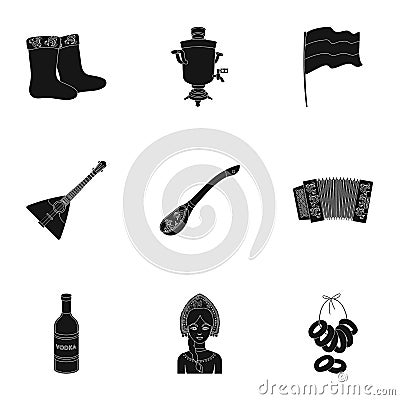 Russia country set icons in black style. Big collection of Russia country vector symbol stock illustration Vector Illustration