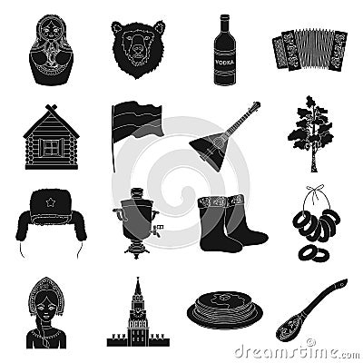 Russia country set icons in black style. Big collection of Russia country vector symbol stock illustration Vector Illustration