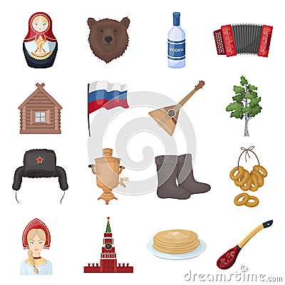 Russia country set icons in cartoon style. Big collection of Russia country vector symbol stock illustration Vector Illustration