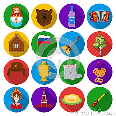 Russia country set icons in flat style. Big collection of Russia country vector symbol stock illustration Vector Illustration