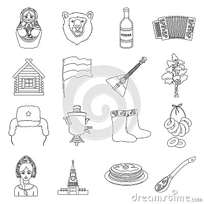 Russia country set icons in outline style. Big collection of Russia country vector symbol stock illustration Vector Illustration