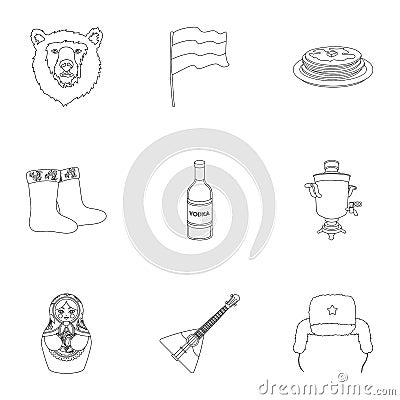 Russia country set icons in outline style. Big collection of Russia country vector symbol stock illustration Vector Illustration