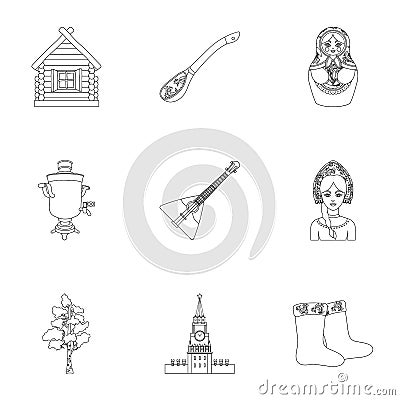 Russia country set icons in outline style. Big collection of Russia country vector symbol stock illustration Vector Illustration