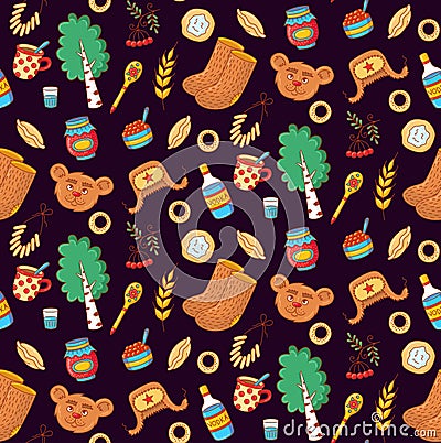 Russia cultural symbols colorful icons seamless vector pattern Vector Illustration