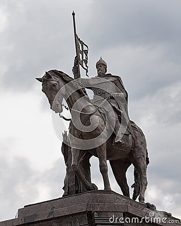 Russia. Detail of the monument to Prince Vladimir and St. Theodore in Vladimir on the background of cloudy sky. Stock Photo