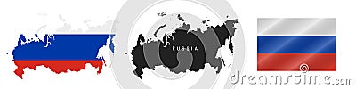 Russia. Detailed flag map. Detailed silhouette. Waving flag. Vector illustration Cartoon Illustration