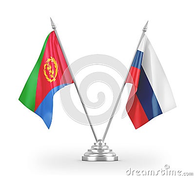 Russia and Eritrea table flags isolated on white 3D rendering Stock Photo