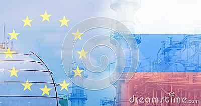 The Russiaâ€“EU gas dispute and European dependence on Russian energy concept. LNG or liquefied natural gas storage tank. EU Stock Photo