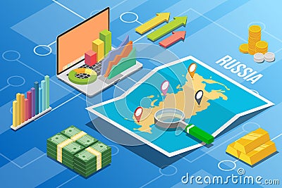 Russia federation isometric business economy growth country with map and finance condition - vector illustration Stock Photo
