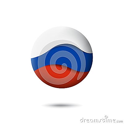 Russia flag icon in the shape of circle. Waving in the wind. Abstract waving flag of russia. Russian tricolor. Paper cut style Vector Illustration