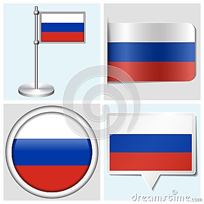 Russia flag - set of sticker, button, label Vector Illustration